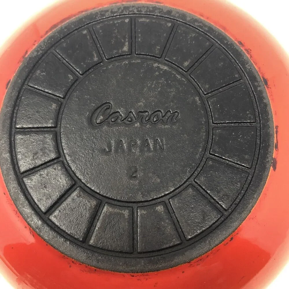 VTG Japanese Cookware Casron Flame Orange Enamel Cast Iron Skillet #2 Pan 6.5